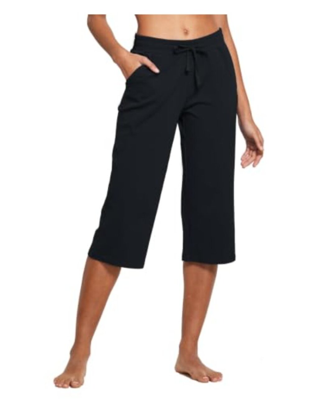 Women's Cotton Capri Yoga Pants Wide Leg Lounge Workout Joggers 20in Pocket